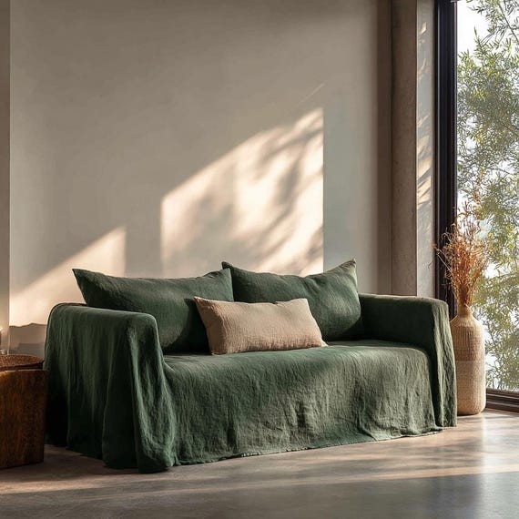 CUSTOM Linen Sofa Covers- Handmade Slipcovers for Any Sofa- Extra Large Luxurious Linen Couch Cover- Farmhouse Decor- Ship from USA