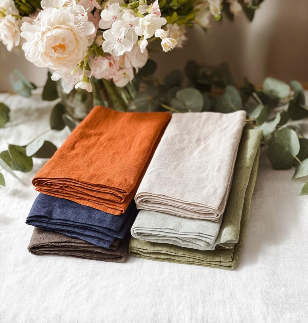 Organic Linen Napkins Set - Pre-Washed midi weight linen napkins in various colors- Napkins for Dining Table- Christmas Gift for Her - 12x (6x6"/15x15 cm), 11_Melon Slice