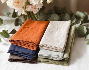 Organic Linen Napkins Set - Pre-Washed midi weight linen napkins in various colors- Napkins for Dining Table- Christmas Gift for Her