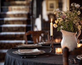 Luxurious  Round Linen Tablecloth- Eco-Friendly & Durable Table Cover- Premium Table Cover for a Housewarming Gift- Rectangle Table Cloth