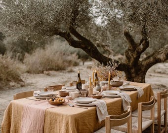 Unique Rectangle Linen Tablecloth for Dining Room- Luxury Round Cover for Wedding or Anniversary Gift- Eco- Friendly Cloth for Kitchen