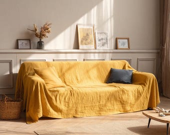 Natural Linen Slipcovers for Livingroom- Organic  Custom Couch Throw for Any Sofa- Home Decor for Women- Bedspread Linen Cover for Couch