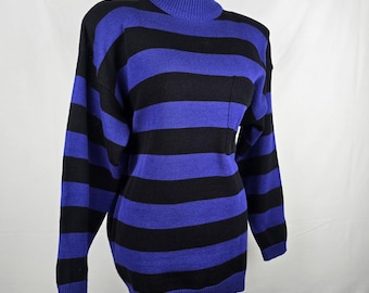 Vintage A' MILANO Bold Blue Black Stripe Turtleneck Sweater Size M