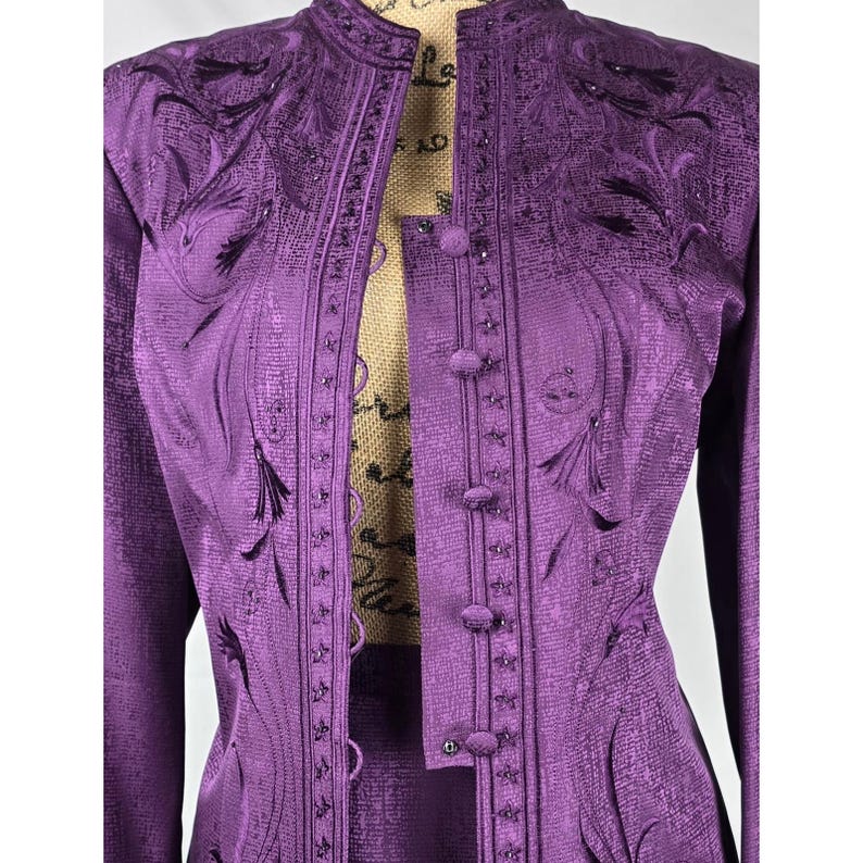 Adrianna Papell Purple Silk Set Beaded Embroidered Jacket & Skirt Size 12 NWT 画像 16