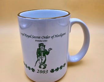 Ceramic M-ware Coffee Mug 1982 2003 Leprechaun Shamrock Gold Rim