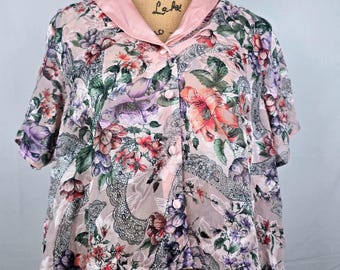 Vintage Victorias Secret Gold Label Pink Sheer Floral Pajama Top Small