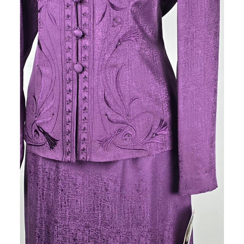 Adrianna Papell Purple Silk Set Beaded Embroidered Jacket & Skirt Size 12 NWT 画像 4