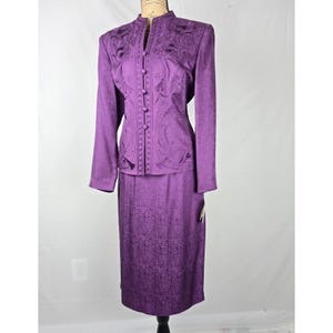 Adrianna Papell Purple Silk Set Beaded Embroidered Jacket & Skirt Size 12 NWT 画像 2