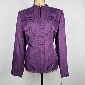 Adrianna Papell Purple Silk Set Beaded Embroidered Jacket & Skirt Size 12 NWT 画像 15