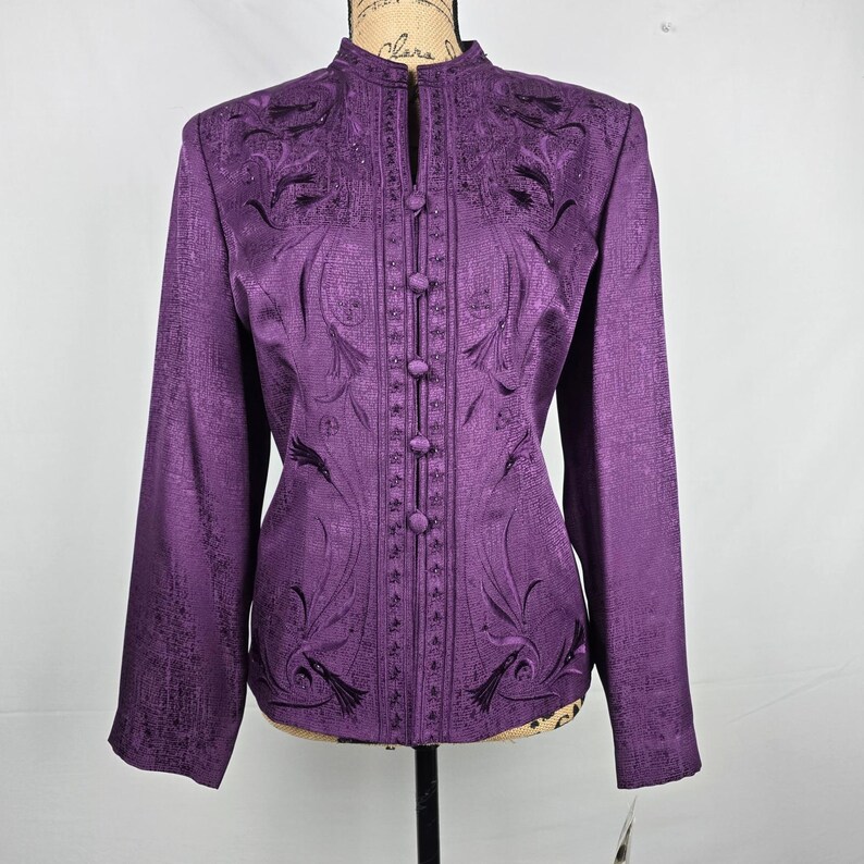 Adrianna Papell Purple Silk Set Beaded Embroidered Jacket & Skirt Size 12 NWT 画像 15