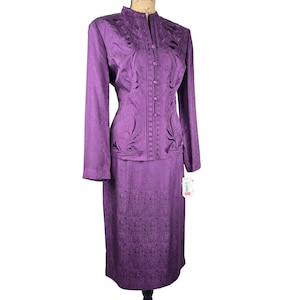 Adrianna Papell Purple Silk Set Beaded Embroidered Jacket & Skirt Size 12 NWT 画像 1