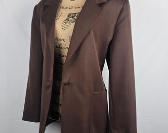 Vintage Da-Rue of California Brown Herringbone Blazer Jacket Size 18 Made in USA