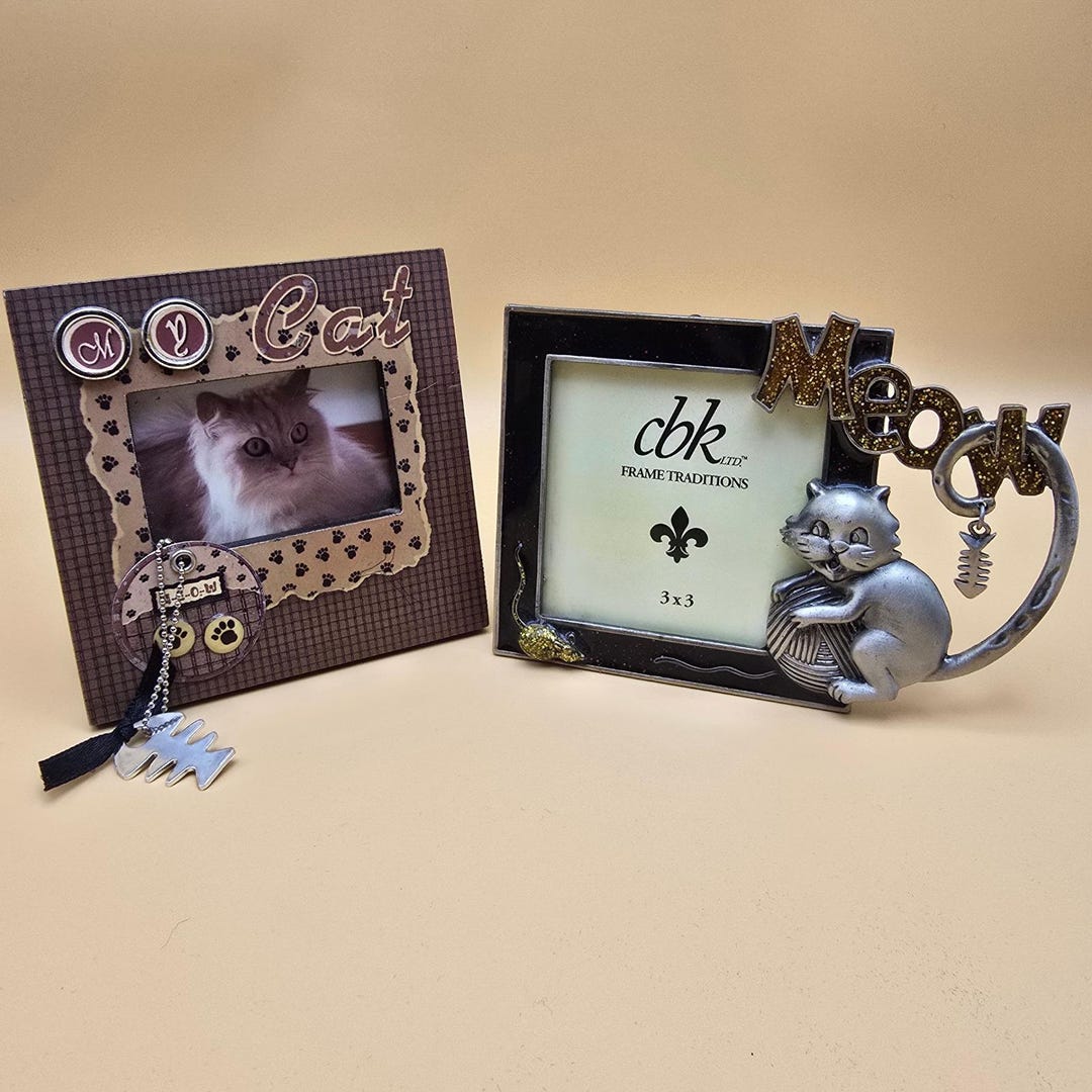 Mini Cat Picture Frame Cat Picture Frames Set: Pewter-style Meow & Scrapbook My Cat Designs (2 ...