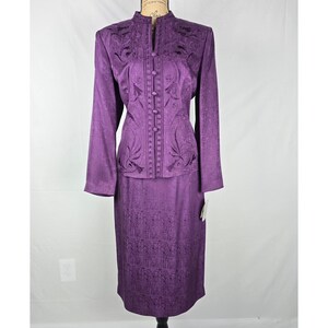 Adrianna Papell Purple Silk Set Beaded Embroidered Jacket & Skirt Size 12 NWT 画像 19