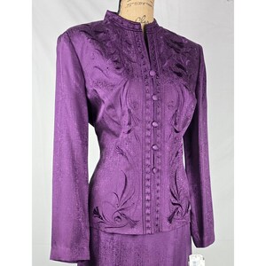 Adrianna Papell Purple Silk Set Beaded Embroidered Jacket & Skirt Size 12 NWT 画像 3
