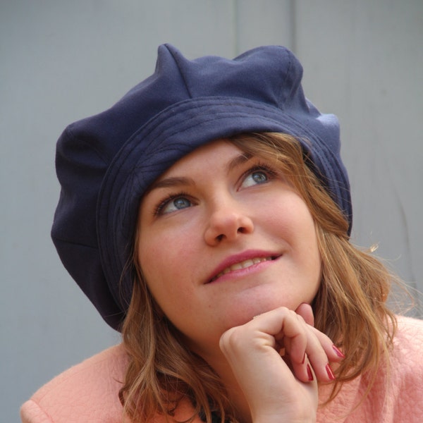 French blue newsberet hat. Womans unique beret. Fabric hat. Blue newsboy hat. Gavroche hat. Delisa deisgn.