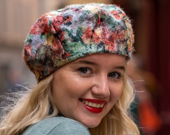 Faux wool beret for women. Handmade polyester hat, a perfect wool free, vegan friendly winter hat.