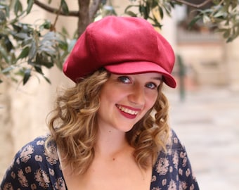 Newsboy cap. Womens fabric beret with visor. Vegan friendly hat for winter. Available in other colours.