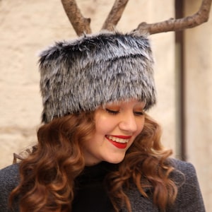 Winter fur hat, two tone black and gray russian fake fur hat, Fur pillbox hat, Faux fur winter hat, Cossack hat, Gray fur hat, Warm hat