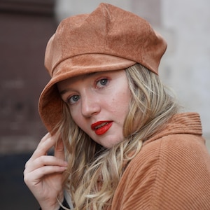 Handmade Camel Colored Corduroy Newsboy Hat | Asymmetrical Visor & Slouchy Top | Soft Cord Hat | Custom Fit Made to Order | Fall Fashion