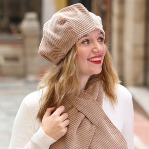 Bonnet style béret en laine, chaud et doux, gris