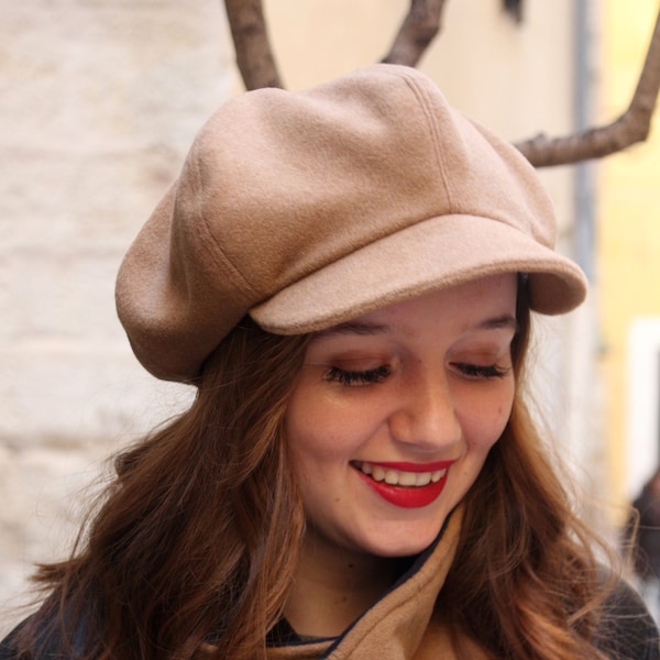 Chapeau beret type Newsboy, casquette à visière, beret à visière, chapeau femme, chapeau beige, chapeau hivers, mode femme