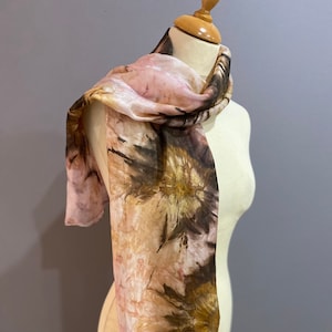 Hand painted brown and autumnal pink silk scarf, 100% silk, unique and original gift for her, abstract floral design