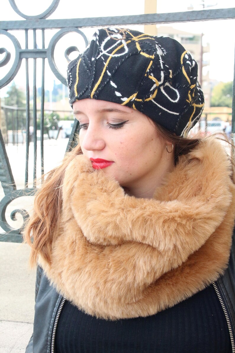 Black Beret Black Wool Hat Slouchy Beret Unique Fabric Hat Etsy