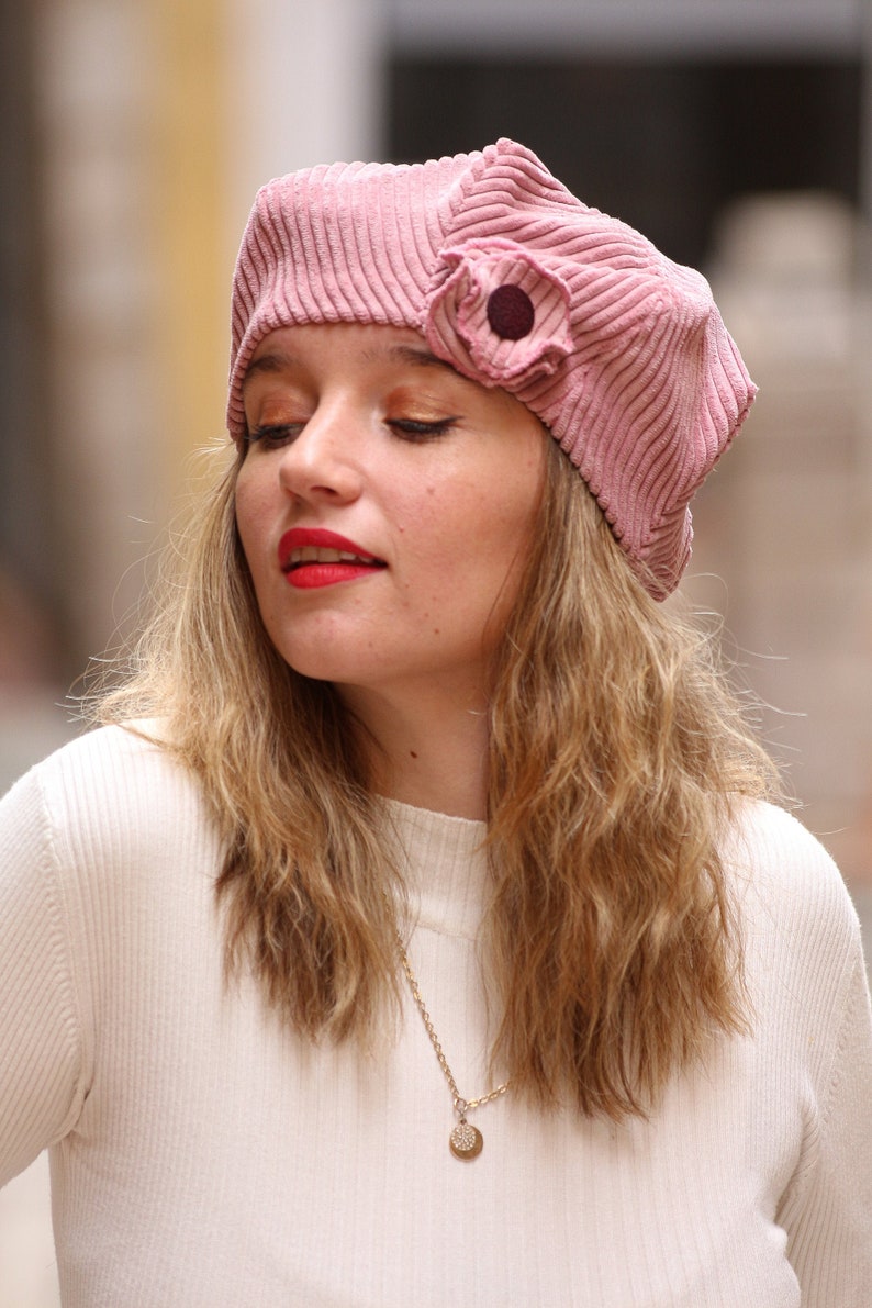 Pink Corduroy Beret Hat With Detachable Brooch. Dusky Pink Etsy Sweden