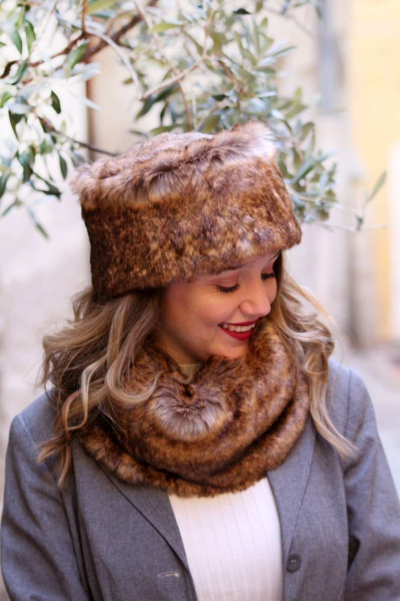Faux fur hat and scarf set Brown fake fur hat scarf combo Etsy