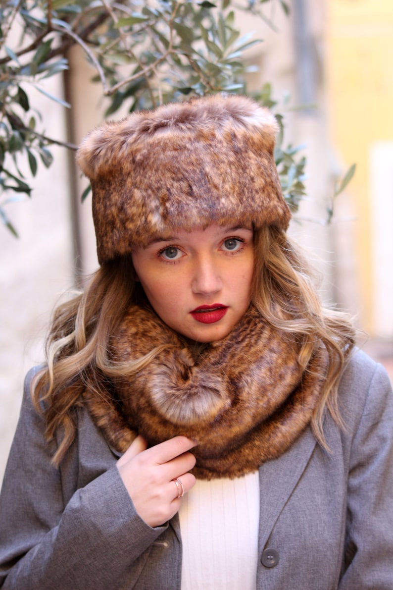 Faux fur hat and scarf set Brown fake fur hat scarf combo Etsy