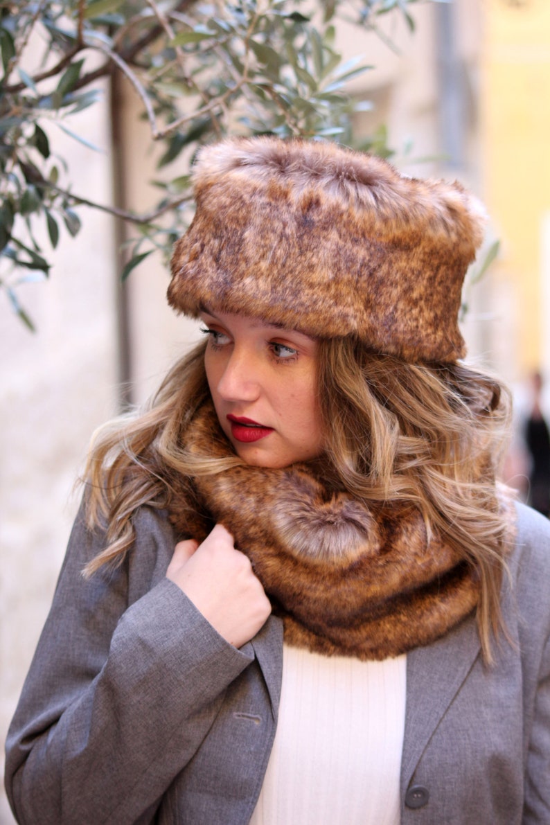 Faux fur hat and scarf set Brown fake fur hat scarf combo Etsy