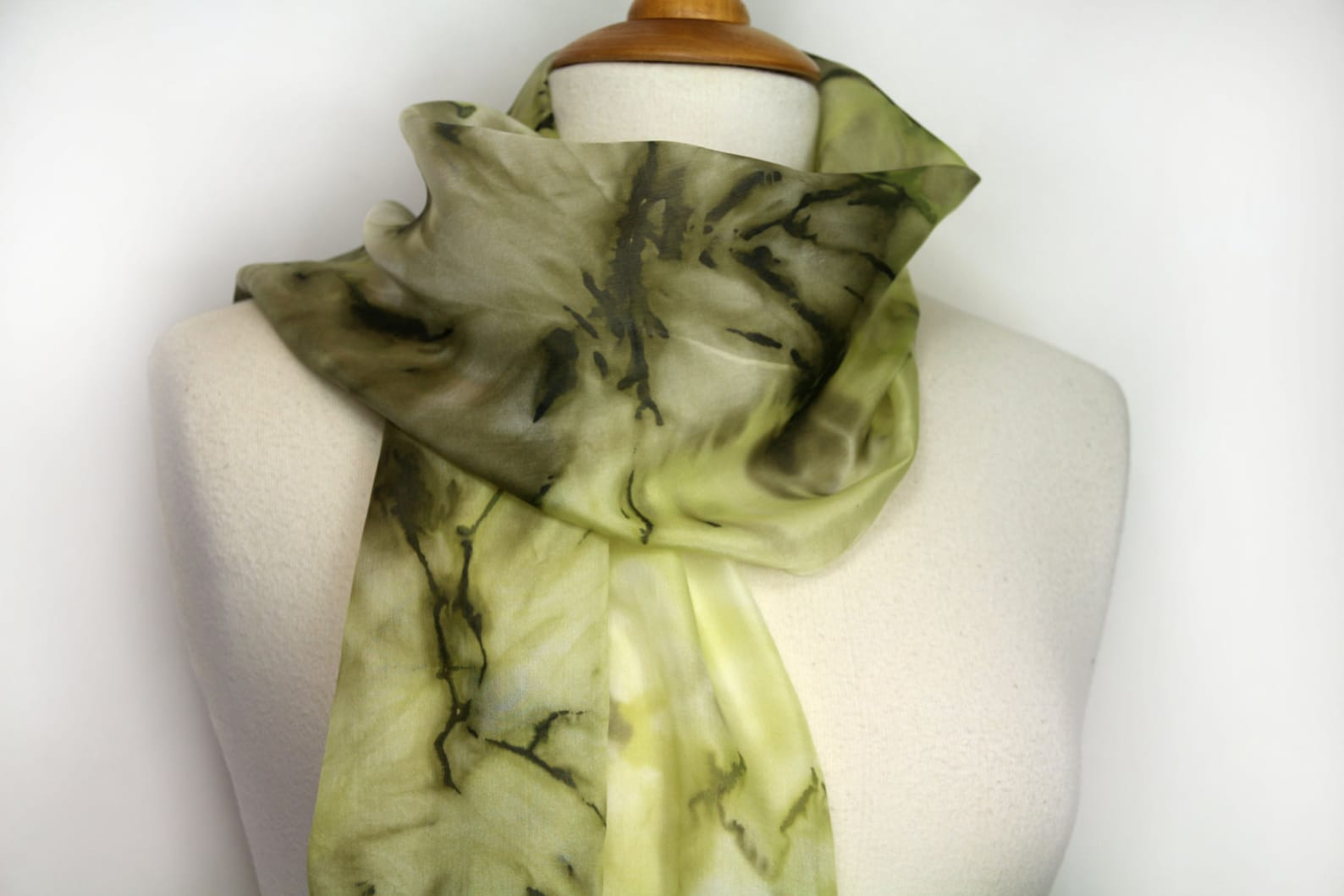 Hand painted khaki green silk scarf. Army green abstract ...
