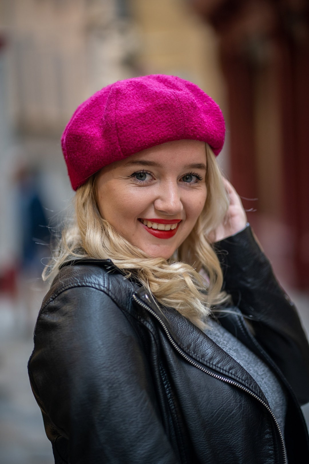 Fuchsia Pink Beret Hat, a Cute French Beret for Women. A Unique Fabric ...