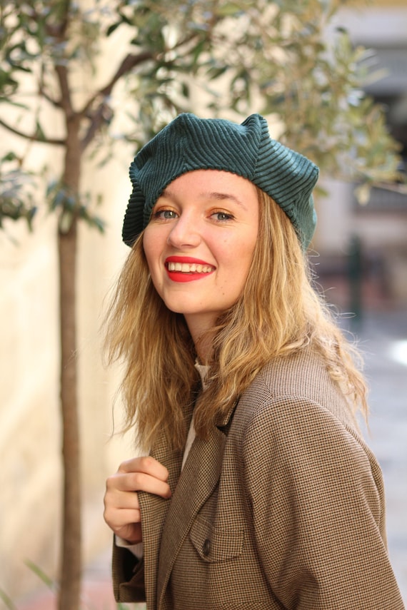 Dark Green Beret Hat. Handmade in France With Green Corduroy Etsy