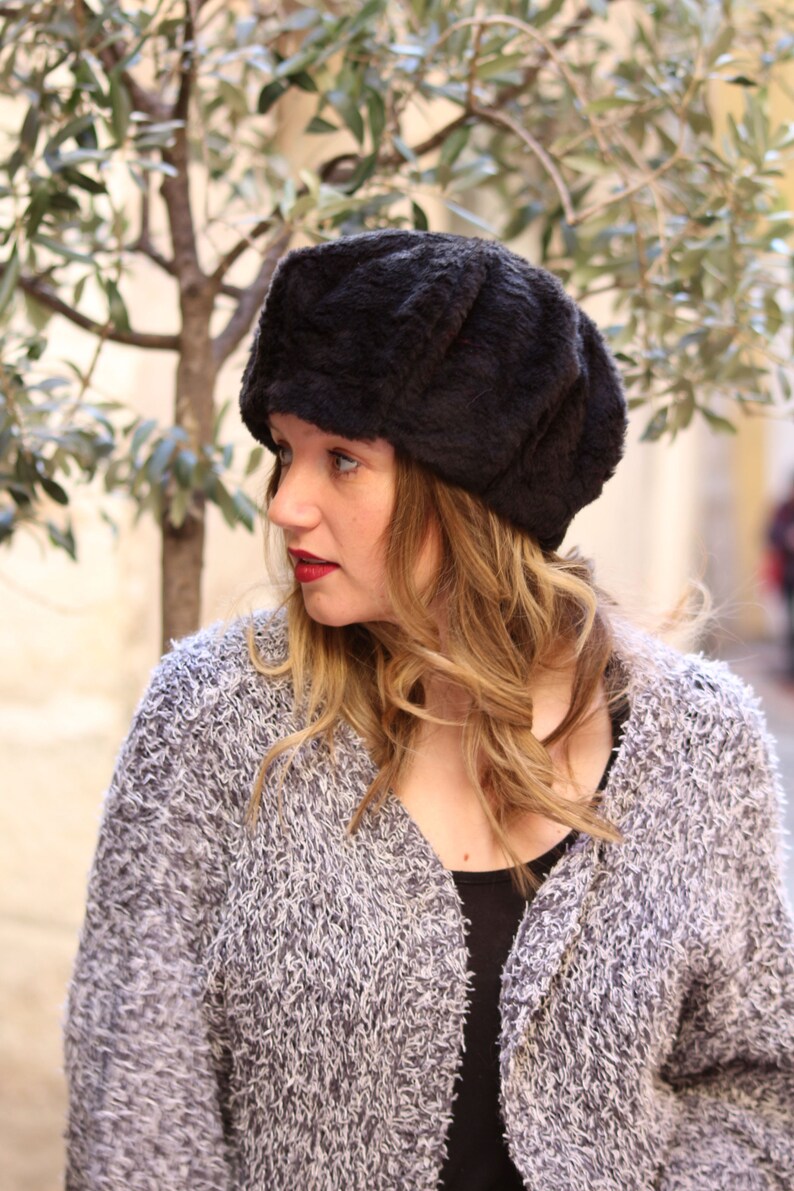 faux fur beret hat