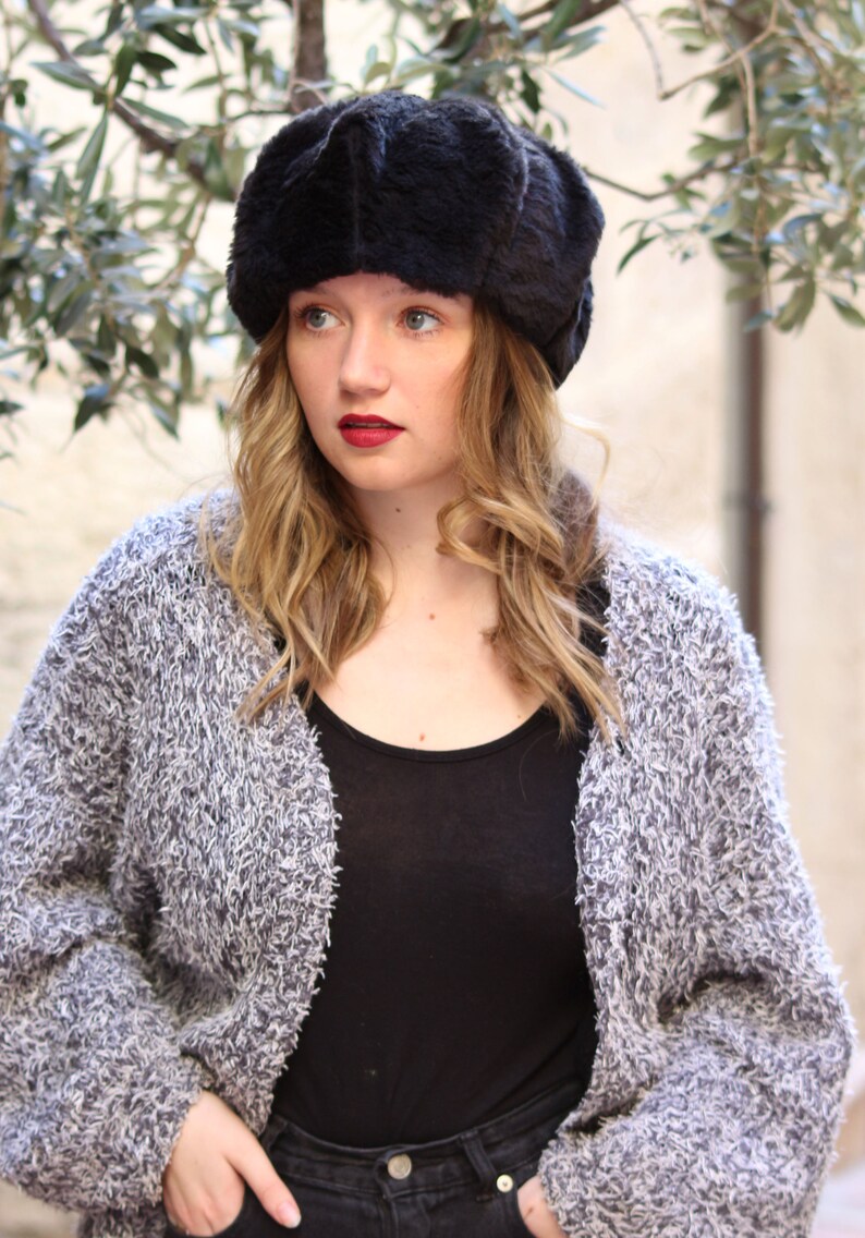 faux fur beret hat