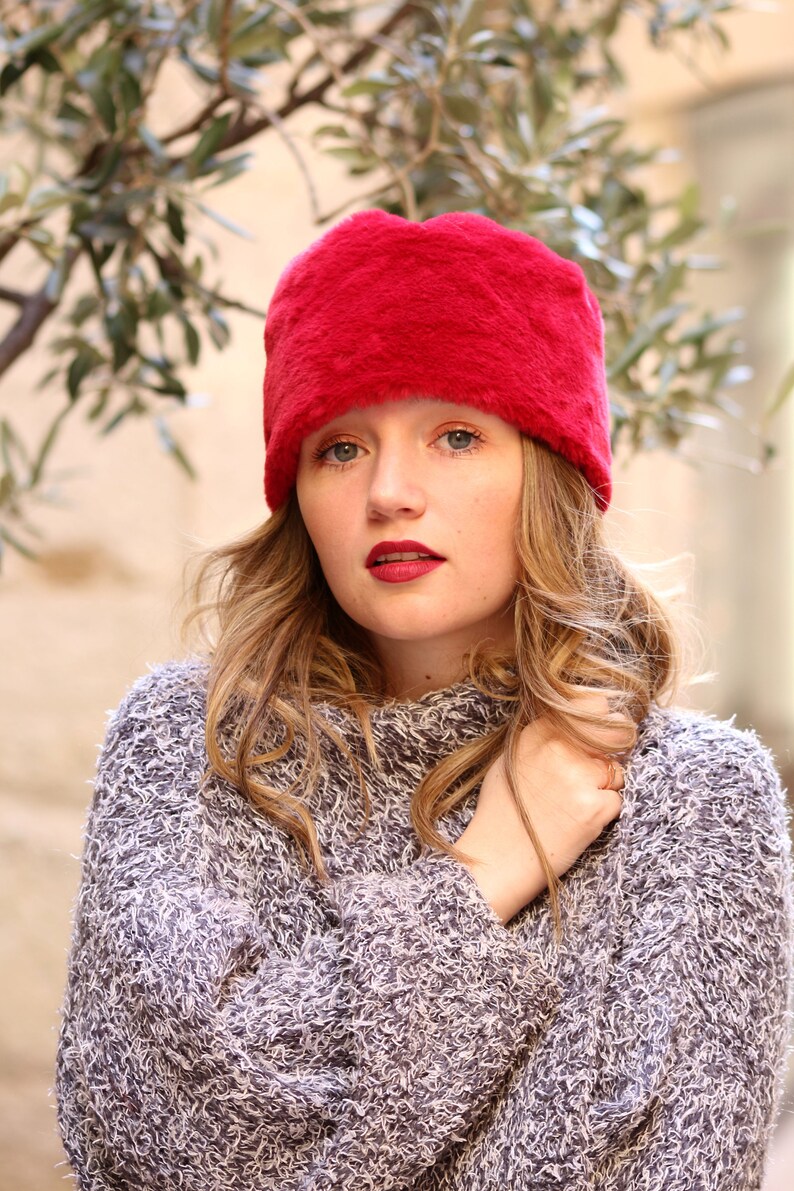 Red Fake Fur Pillbox Hat. Warm Winter Russian Hat. Toque Hat. Etsy