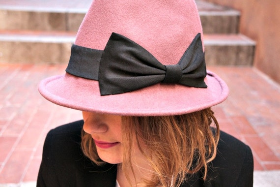 Dusky Pink Womans Fedora Hat. Designer 