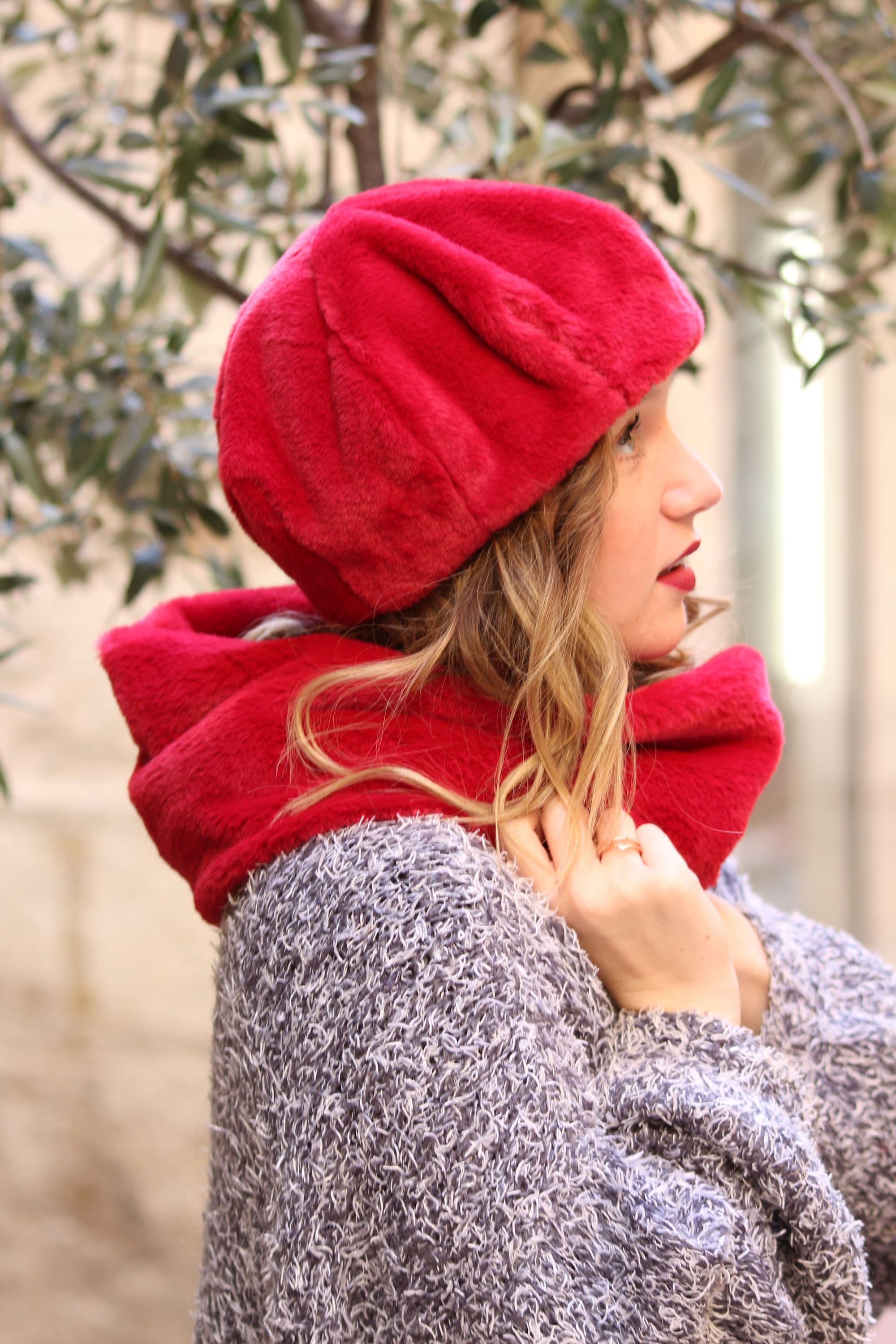 Red Faux Fur Beret: Handmade French Winter Hat - Etsy