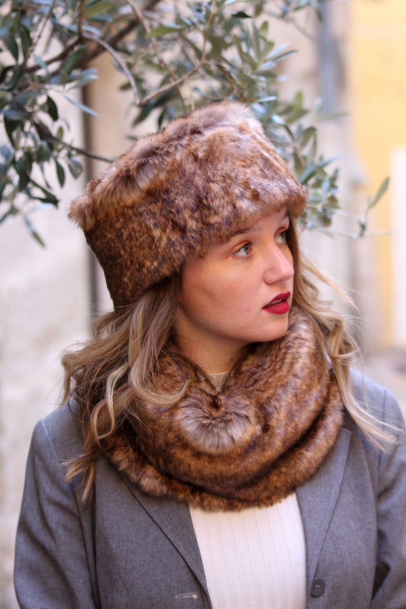 Faux fur hat and scarf set Brown fake fur hat scarf combo Etsy