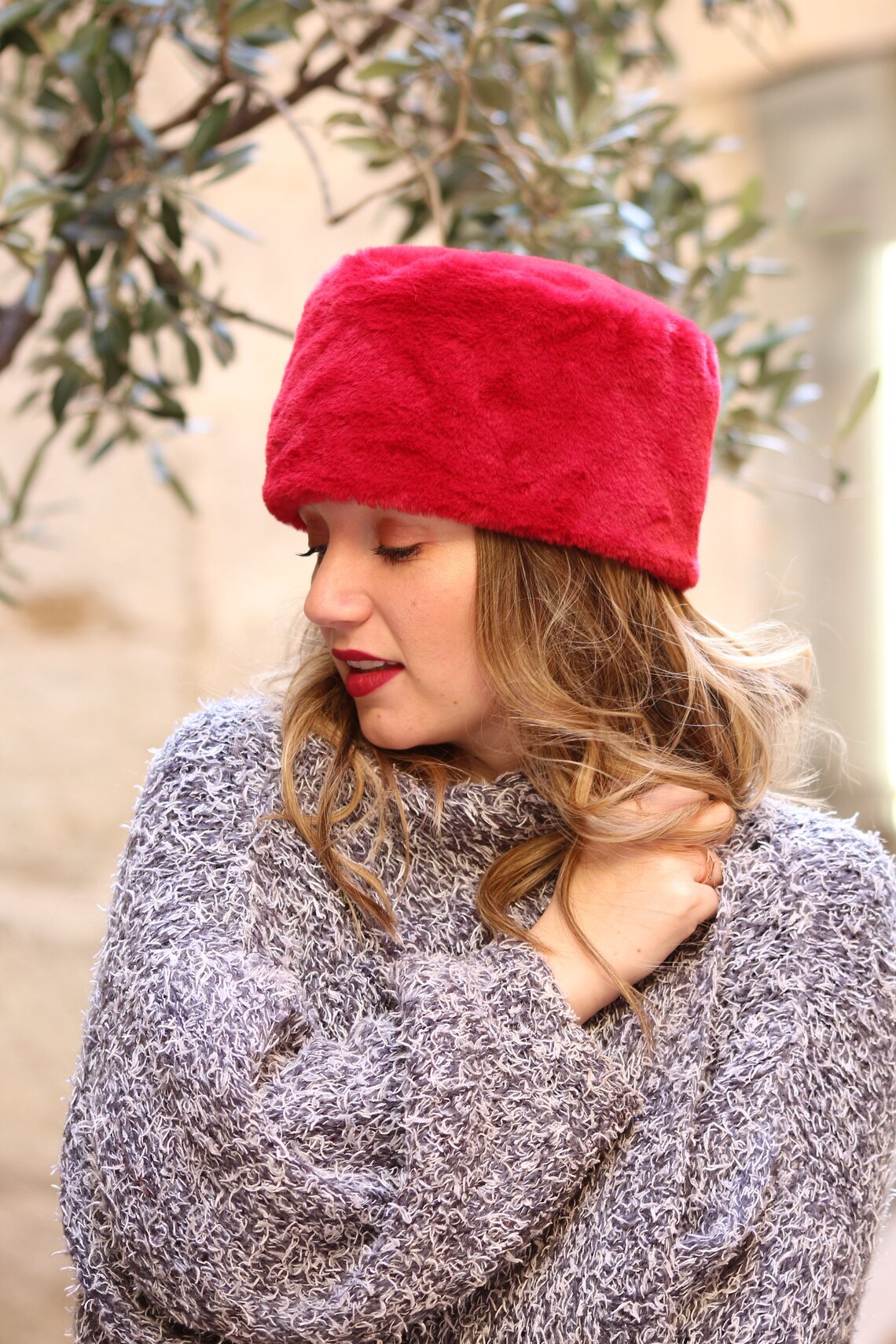 Red Fake Fur Pillbox Hat. Warm Winter Russian Hat. Toque Hat. Etsy