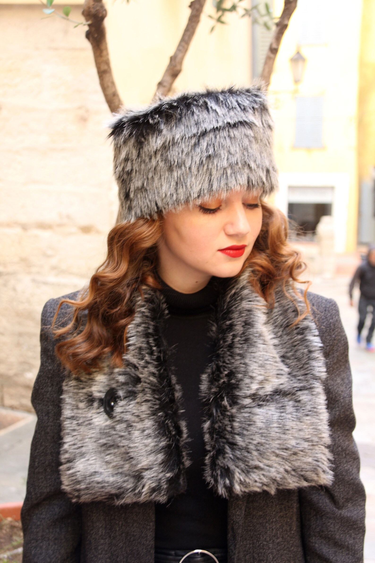 Faux Fur Hat and Scarf Set Black and Gray Fake Fur Hat Scarf Etsy