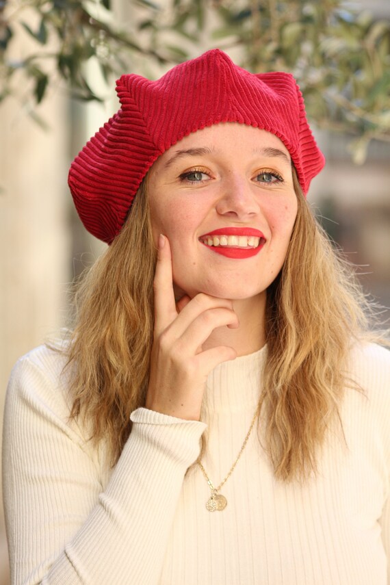 Red Beret Hat for Women Soft Dark Red 