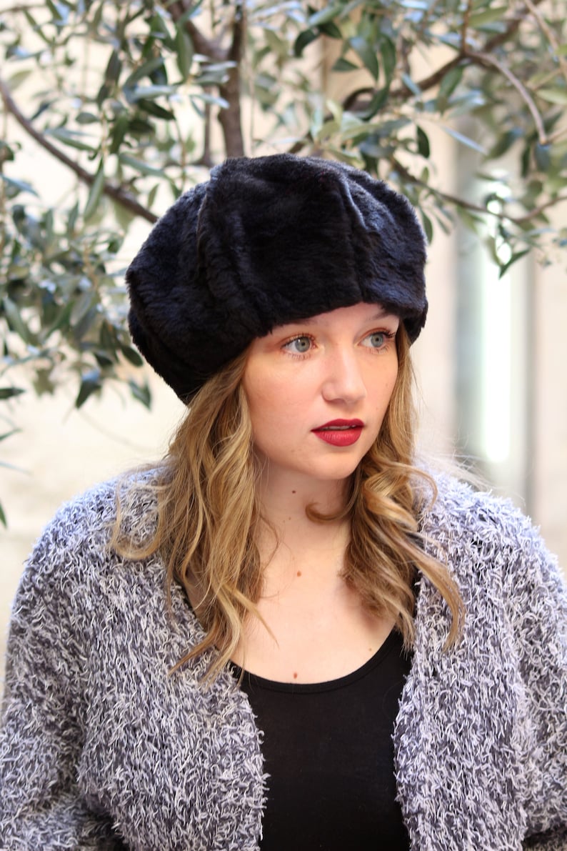 faux fur beret hat