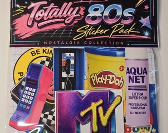80s Retro Sticker Pack | Neon Nostalgia Ephemera | 33 piece nostalgic vinyl stickers