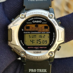 Casio Pro Trek PRT-11 tidvattentermometerklocka | Vintage digital utomhusklocka