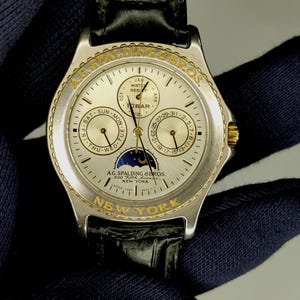 Reloj vintage A.G. Spalding & Bros New York con fase lunar / Cuarzo multifunción V33F-6B10 / Reloj de vestir clásico