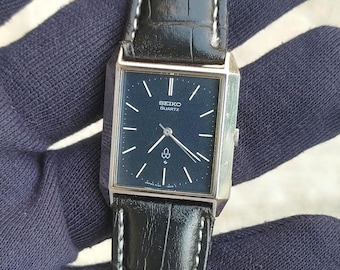Sällsynt 1975 Vintage Seiko Tank Quartz 4120-5010 Texturerad Blå Urtavla