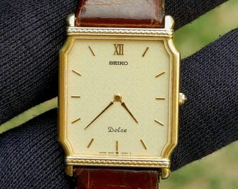 Vintage 1990 Exc+5 Seiko Dolce 9530-5020 Roman Two-tone Tank